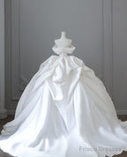 Unique Ball Gown Strapless Off The Shoulder Satin Long Wedding Dresses Brides Dress