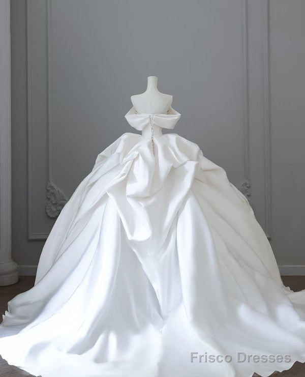 Unique Ball Gown Strapless Off The Shoulder Satin Long Wedding Dresses Brides Dress
