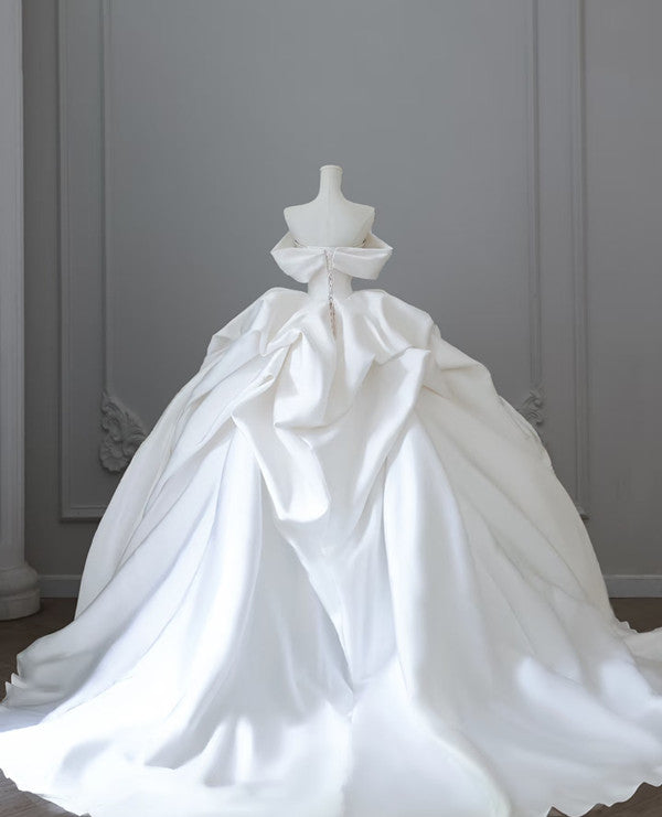 Unique Ball Gown Strapless Off The Shoulder Satin Long Wedding Dresses Brides Dress