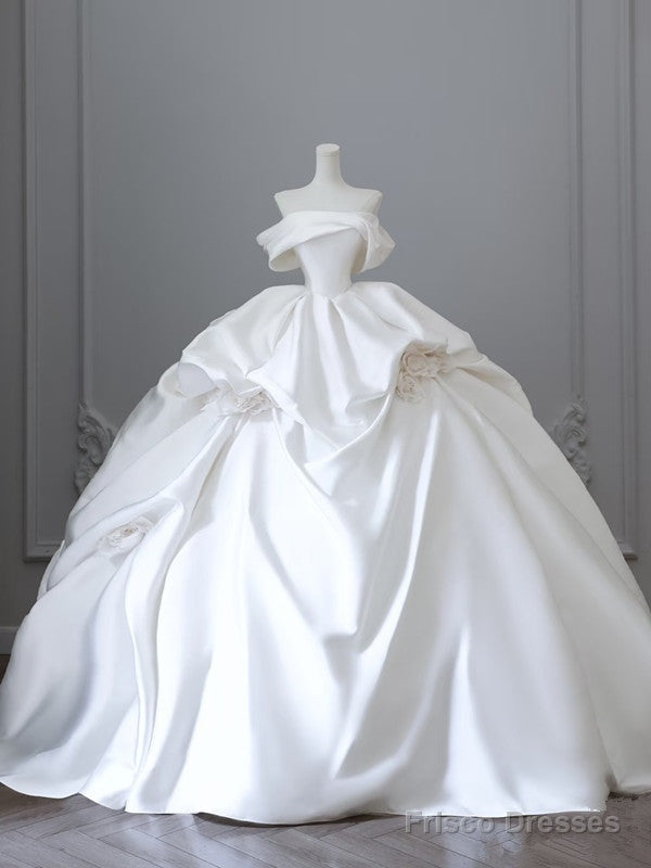 Unique Ball Gown Strapless Off The Shoulder Satin Long Wedding Dresses Brides Dress Main image