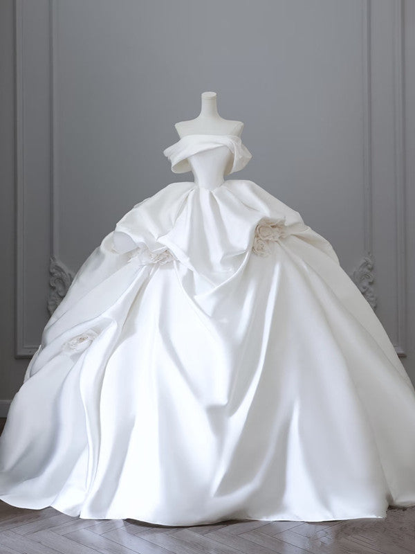 Unique Ball Gown Strapless Off The Shoulder Satin Long Wedding Dresses Brides Dress Main image