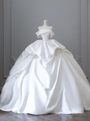 Unique Ball Gown Strapless Off The Shoulder Satin Long Wedding Dresses Brides Dress