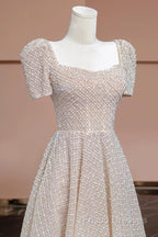 Unique Ball Gown Strapless Short Sleeves Long Wedding Dress