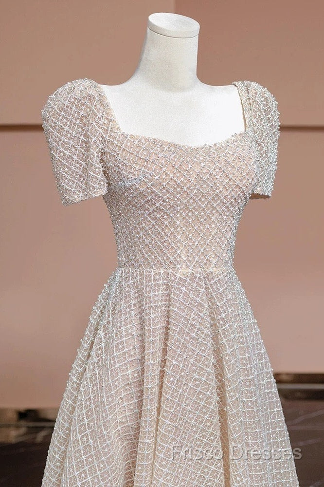 Unique Ball Gown Strapless Short Sleeves Long Wedding Dress