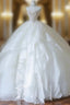 Unique Ball Gown Strapless Tulle White Long Wedding Dress Brides Dress