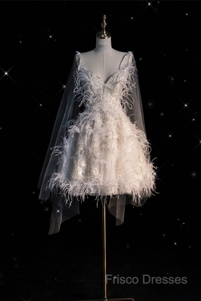 Unique Ball Gown Straps Sequin Short White Wedding Dress Brides Dress Secondary image