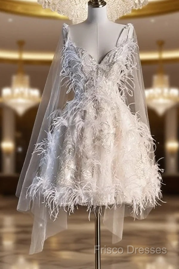 Unique Ball Gown Straps Sequin Short White Wedding Dress Brides Dress Main image
