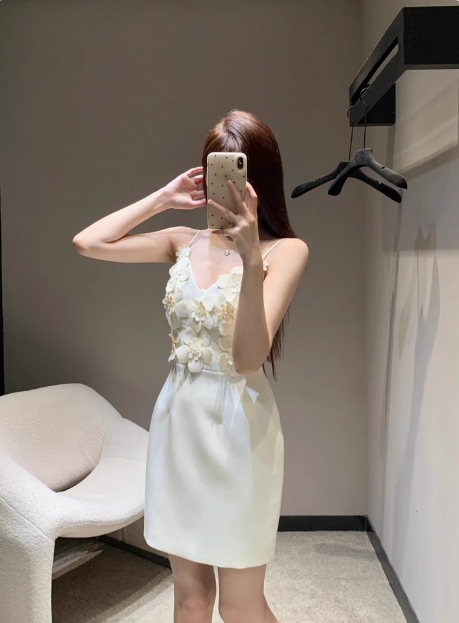 Unique Beautiful Three-Dimensional Flower Sling Satin Birthday Dress Homecoming Dress