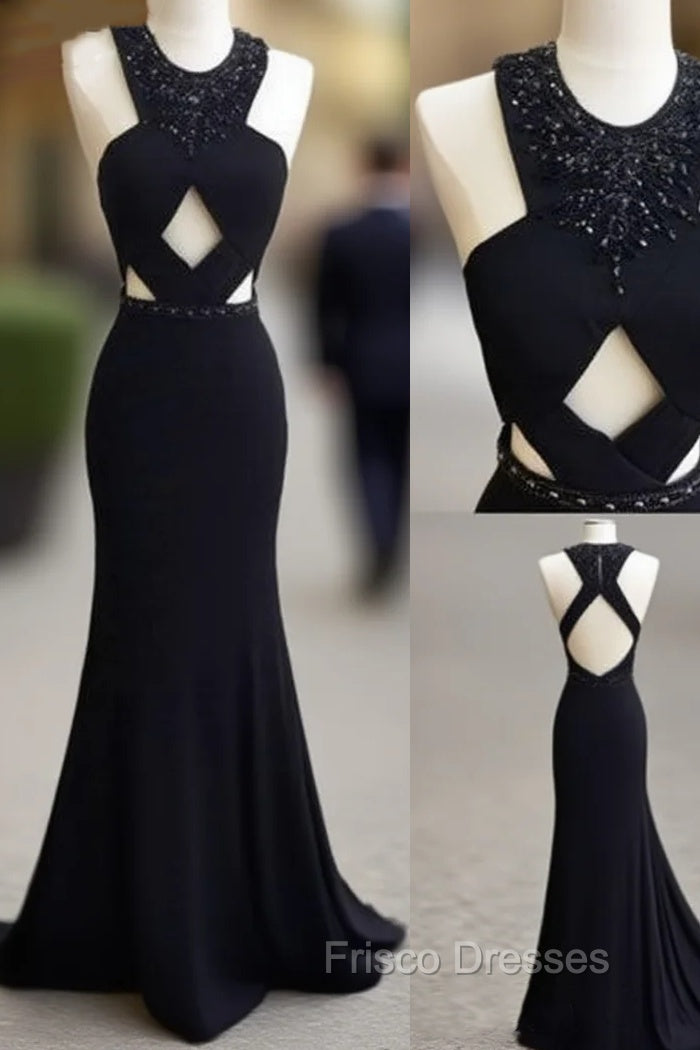 Unique Black Mermaid Long Formal Prom Dress, Black Formal Dress For Teens
