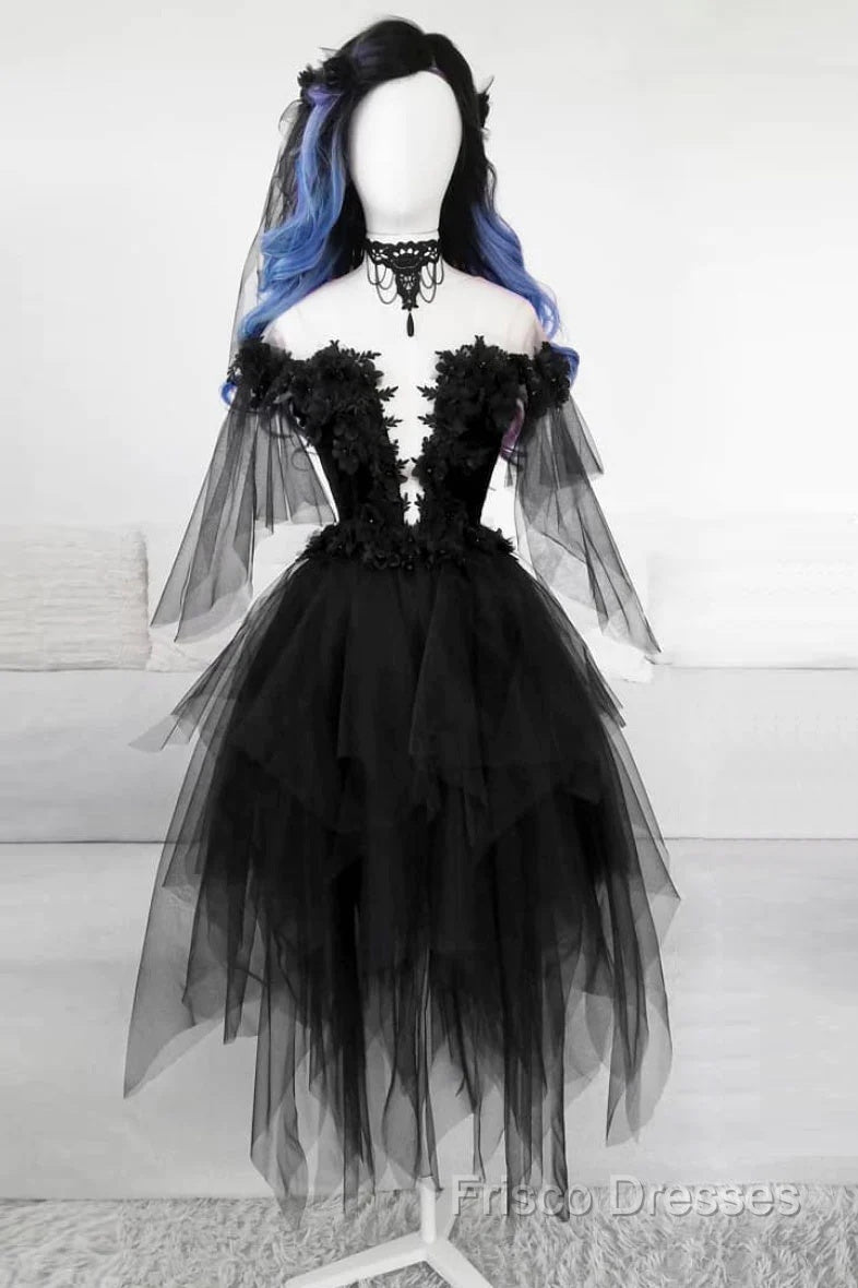 Unique Black Off The Shoulder Layered Tulle Homecoming Dress,Beautiful Formal Prom Dress Secondary image