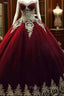 Unique Burgundy Lace Long Formal Prom Gown, Bugrundy Evening Dress