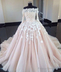 Unique Champagne Lace Tulle Long Wedding Dress, Bridal Dress