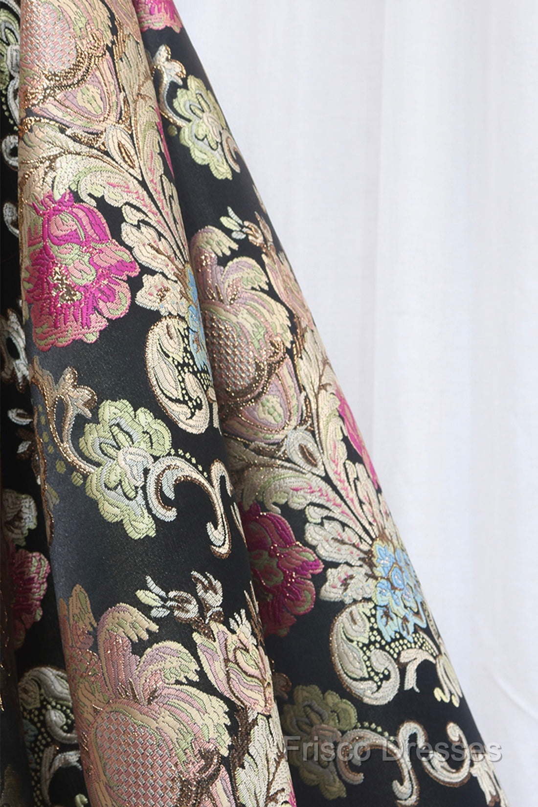 Unique Floral Floor Length Formal Prom Dress, A-Line Black Formal Dress