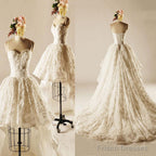 Unique Hi-Low Sweetheart Lace Wedding Dresses, Popular Lace Up Bridal Gown,