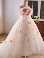 Unique High Low Flower Pink Tulle Sweetheart Formal Prom Dress