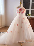 Unique High Low Flower Pink Tulle Sweetheart Formal Prom Dress