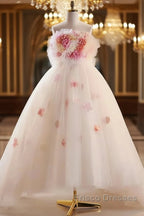 Unique High Low Flower Pink Tulle Sweetheart Formal Prom Dress