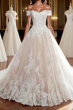 Unique lace tulle long wedding Dresses, lace long bridal Dresses