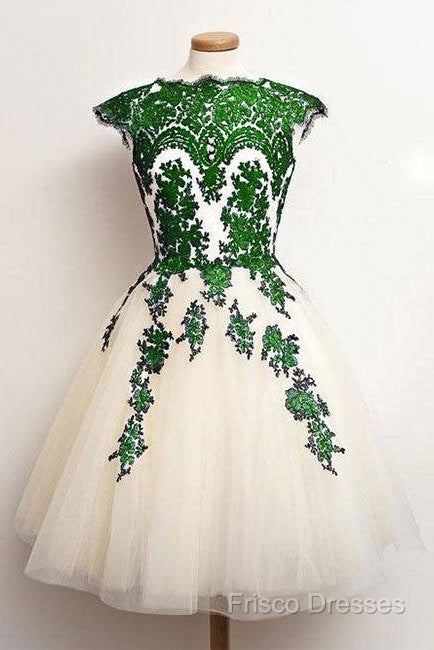Unique Lace Tulle Short Formal Prom Dress, Lace Bridesmaid Dress