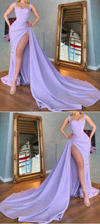 Unique Lilac Satin Mermaid Sexy Prom Dress Online Evening Formal Gown