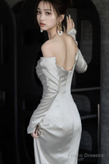 Unique Mermaid Off The Shoulder Long Sleeves Wedding Dresses Ivory Brides Dress
