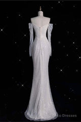 Unique Mermaid Off The Shoulder Long Sleeves Wedding Dresses Sequin Brides Dress