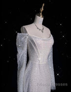 Unique Mermaid Off The Shoulder Long Sleeves Wedding Dress Sequin Brides Dress
