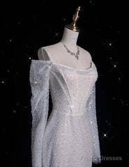 Unique Mermaid Off The Shoulder Long Sleeves Wedding Dresses Sequin Brides Dress