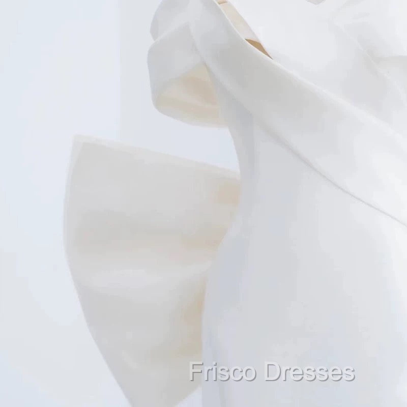 Unique Mermaid Off The Shoulder Long White Satin Wedding Dress