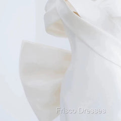 Unique Mermaid Off The Shoulder Long White Satin Wedding Dress