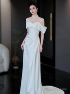 Unique Mermaid Off The Shoulder White Long Wedding Dresses With Short Sleeves Brides Dress