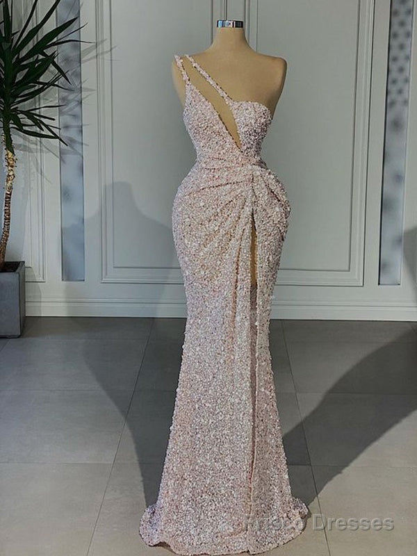Unique Mermaid One Shoulder High Slit Cheap Long Prom Dresses Secondary image