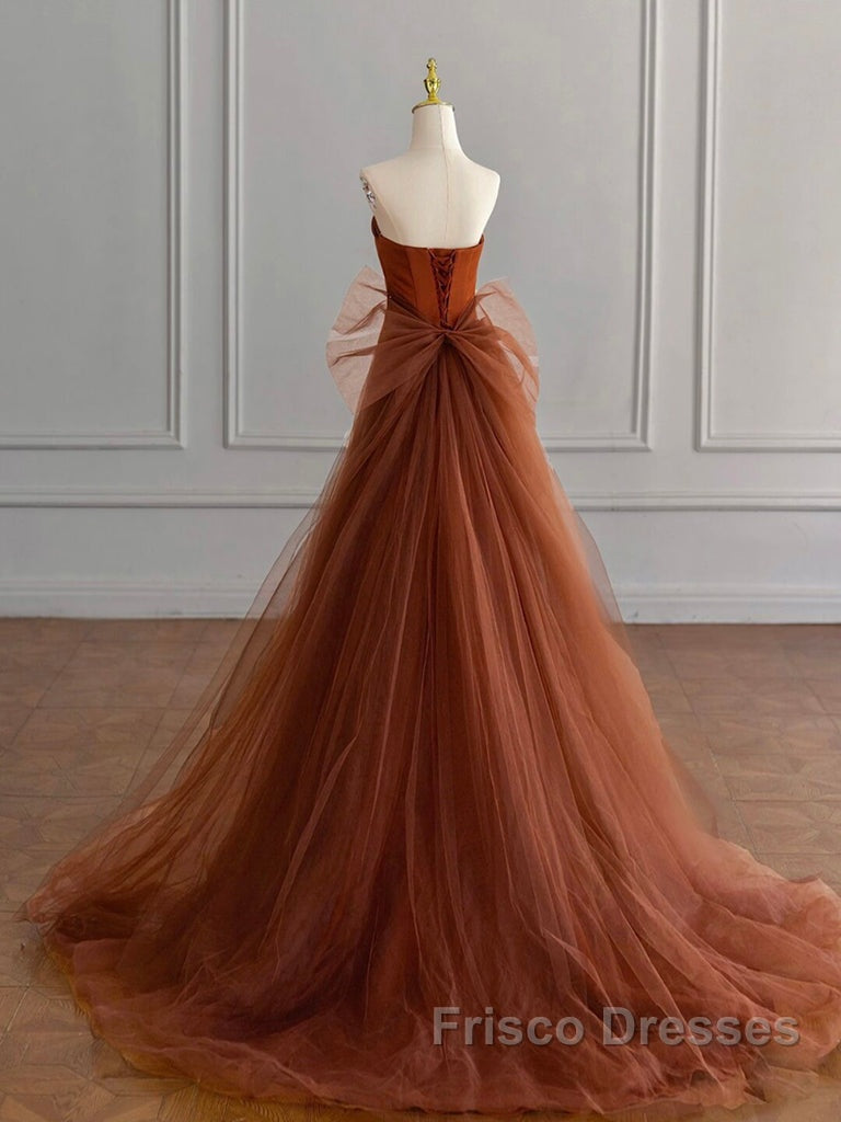 Unique Mermaid Satin Brown Long Formal Prom Dress, Brown Long Evening Dress Secondary image