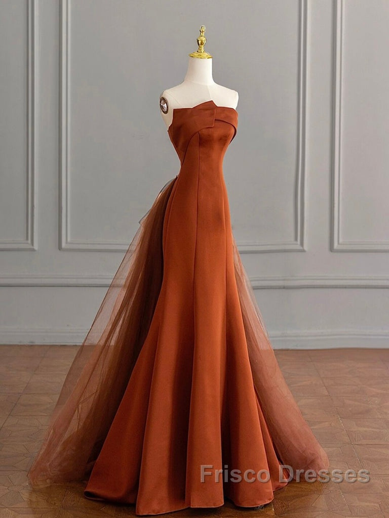 Unique Mermaid Satin Brown Long Formal Prom Dress, Brown Long Evening Dress