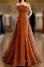 Unique Mermaid Satin Brown Long Formal Prom Dress, Brown Long Evening Dress