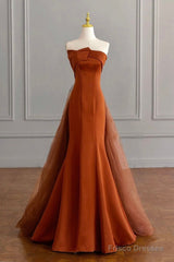 Unique Mermaid Satin Brown Long Prom Dress, Brown Long Evening Dress
