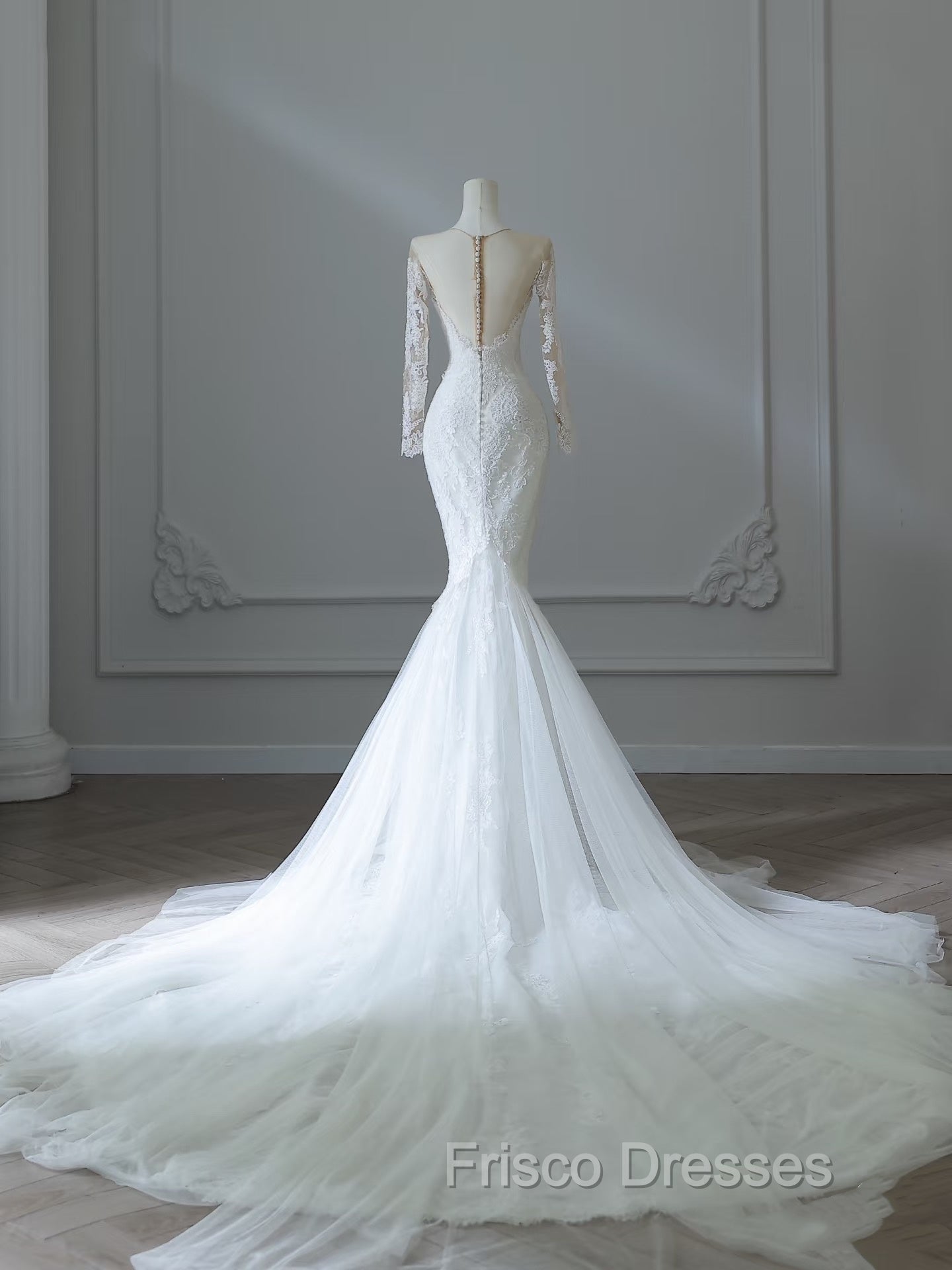 Unique Mermaid Scoop Neckline Long Sleeves Wedding Dress White Brides Dress
