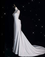 Unique Mermaid Spaghetti Straps Satin White Wedding Dress Brides Dress