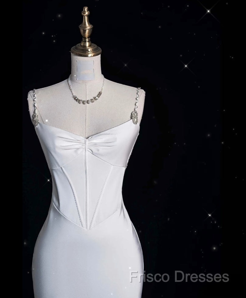 Unique Mermaid Spaghetti Straps Satin White Wedding Dress Brides Dress