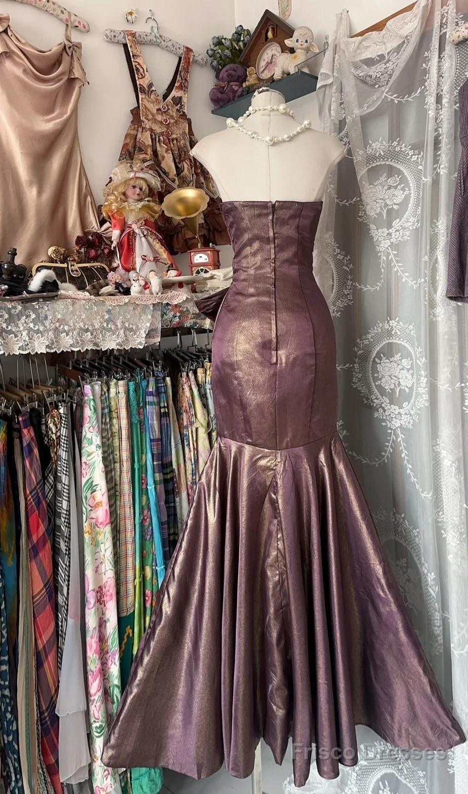 Unique Mermaid Strapless Glitter Satin Ball Dress Beautiful Birthday Evening Dress