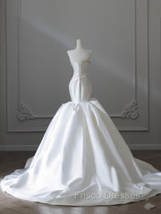 Unique Mermaid Strapless Ivory Satin Wedding Dress Brides Dress