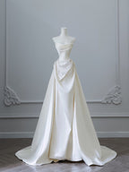 Unique Mermaid Strapless Long Wedding Dresses With Short Sleeves Brides Dress