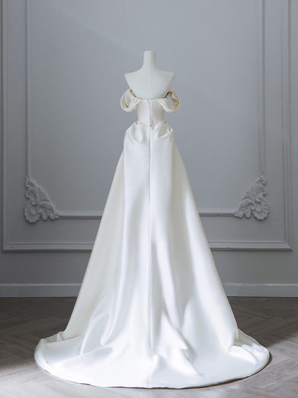 Unique Mermaid Strapless Long Wedding Dresses With Short Sleeves Brides Dress