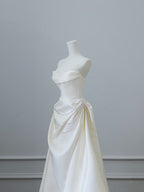 Unique Mermaid Strapless Long Wedding Dresses With Short Sleeves Brides Dress