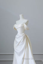 Unique Mermaid Strapless Long Wedding Dress With Short Sleeves Brides Dress