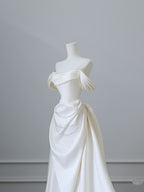 Unique Mermaid Strapless Long Wedding Dresses With Short Sleeves Brides Dress