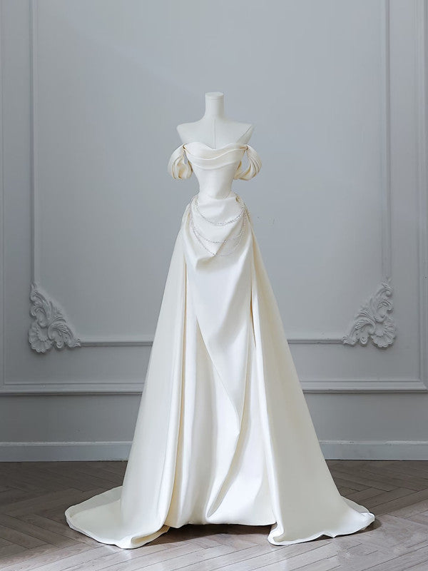 Unique Mermaid Strapless Long Wedding Dresses With Short Sleeves Brides Dress Main image