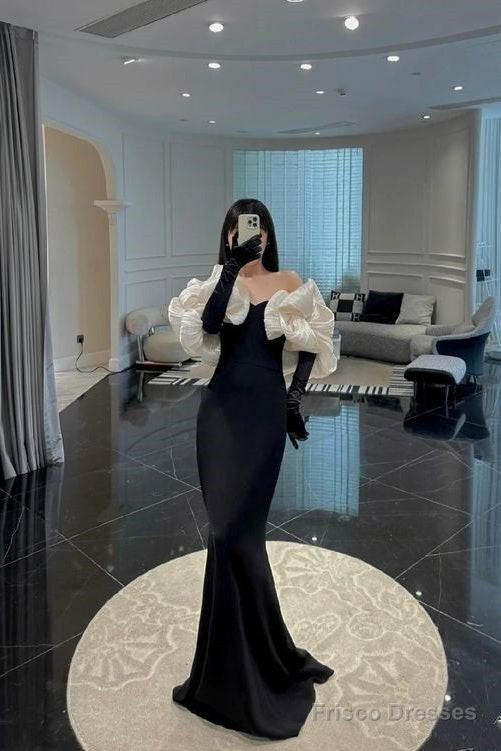 Unique Mermaid Sweetheart Black Long Prom Dress With Sleeves Secondary image