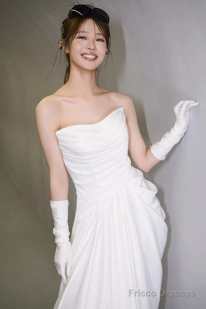 Unique Mermaid Sweetheart Pleats White Satin Ruffles Wedding Dresses