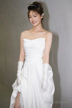 Unique Mermaid Sweetheart Pleats White Satin Ruffles Wedding Dresses